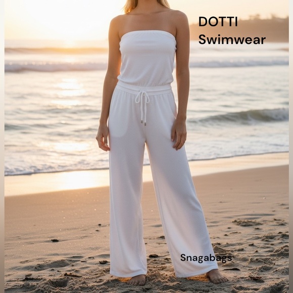 Dotti Pants - Dotti White Beachwear Jumpsuit Coverup One Piece White Large